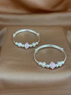 Pink Blossom Beaded Silver Kadli Set