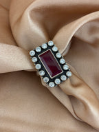 Rectangle Ruby Glass Halo Ring