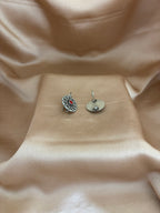Oxidized Floral Drop with Red Stone