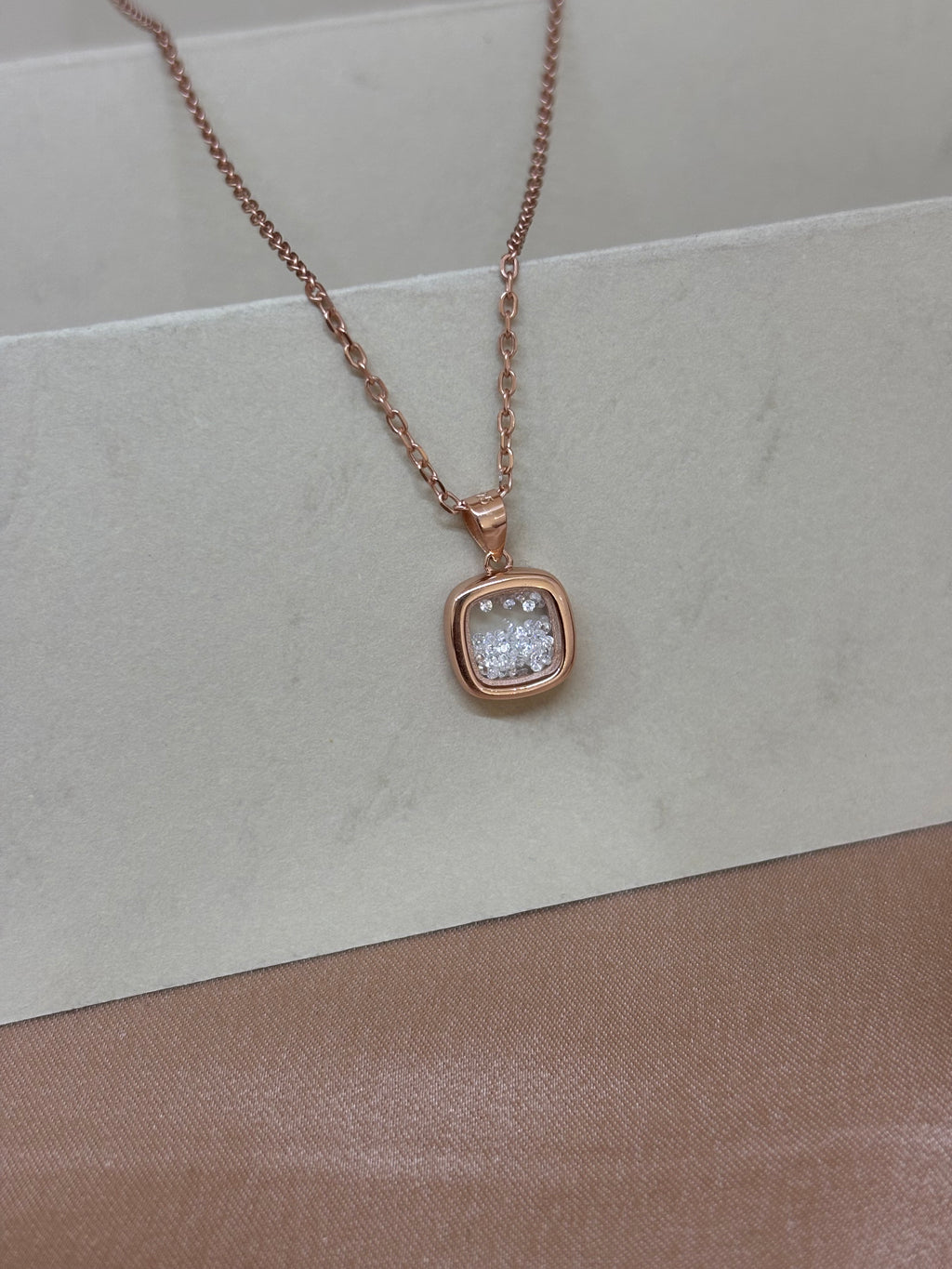 Luminous Rose Gold Cushion Pendant Necklace
