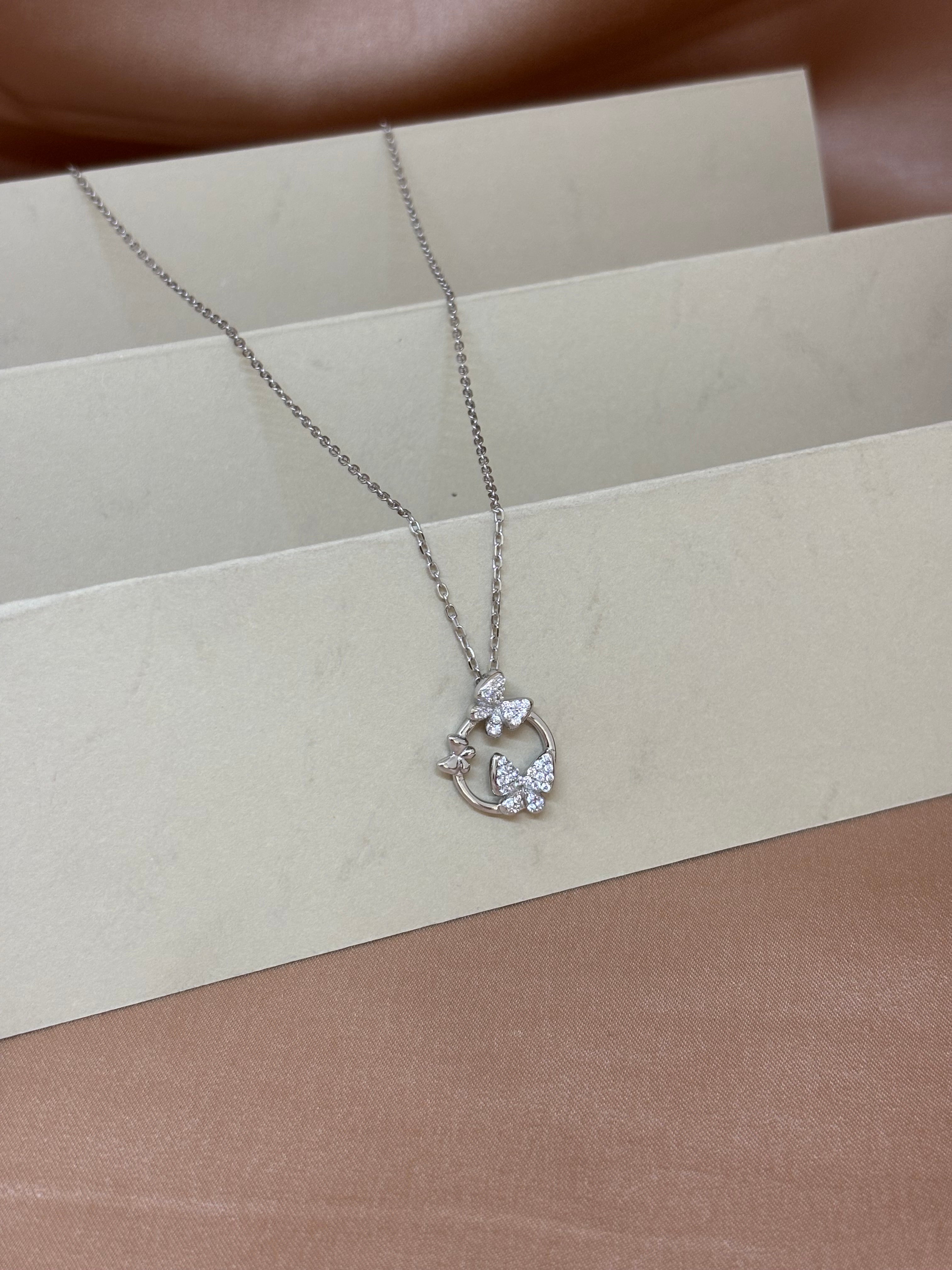 Fluttering Wings Circular Butterfly Necklace