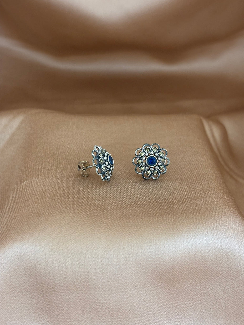 Navy Bloom Stud Earrings