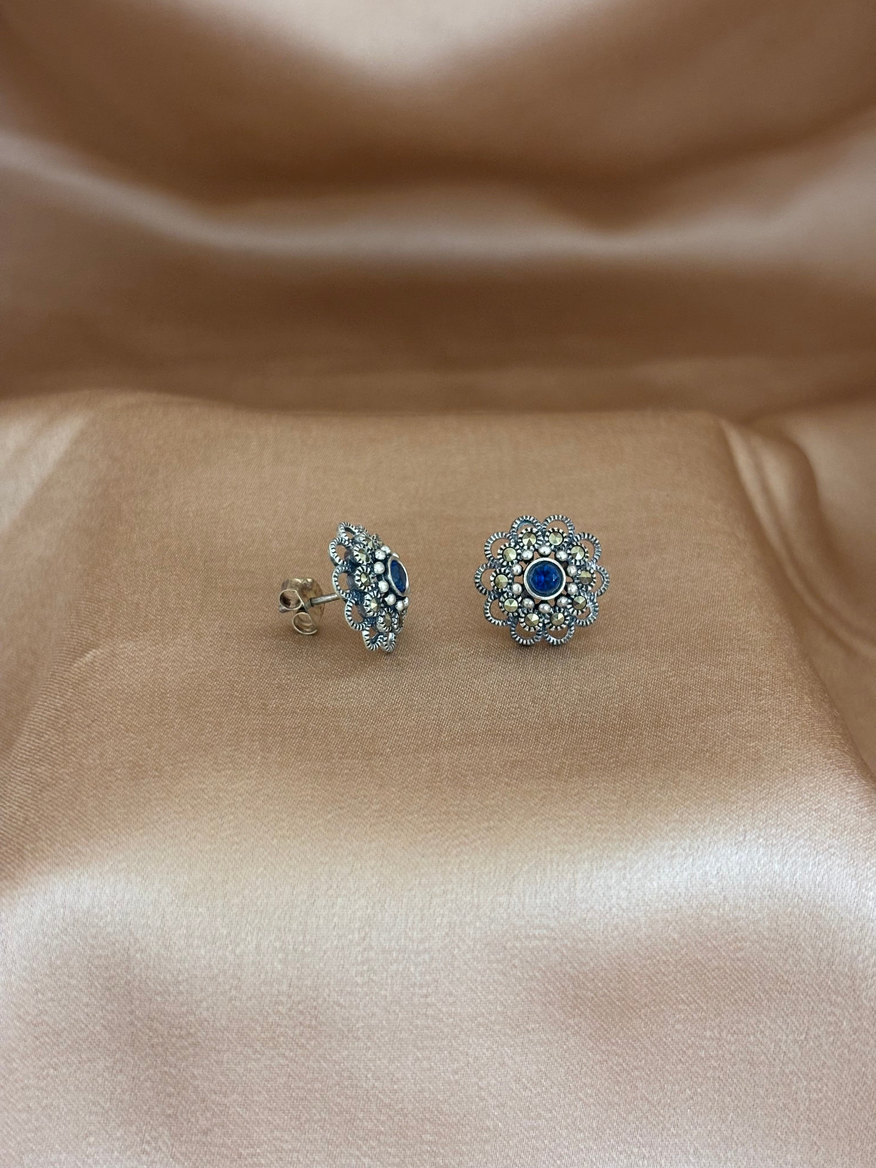 Navy Bloom Stud Earrings