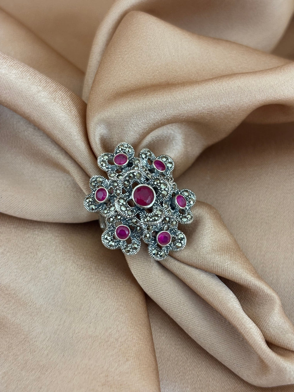 Victorian Ruby Floral Cluster Ring