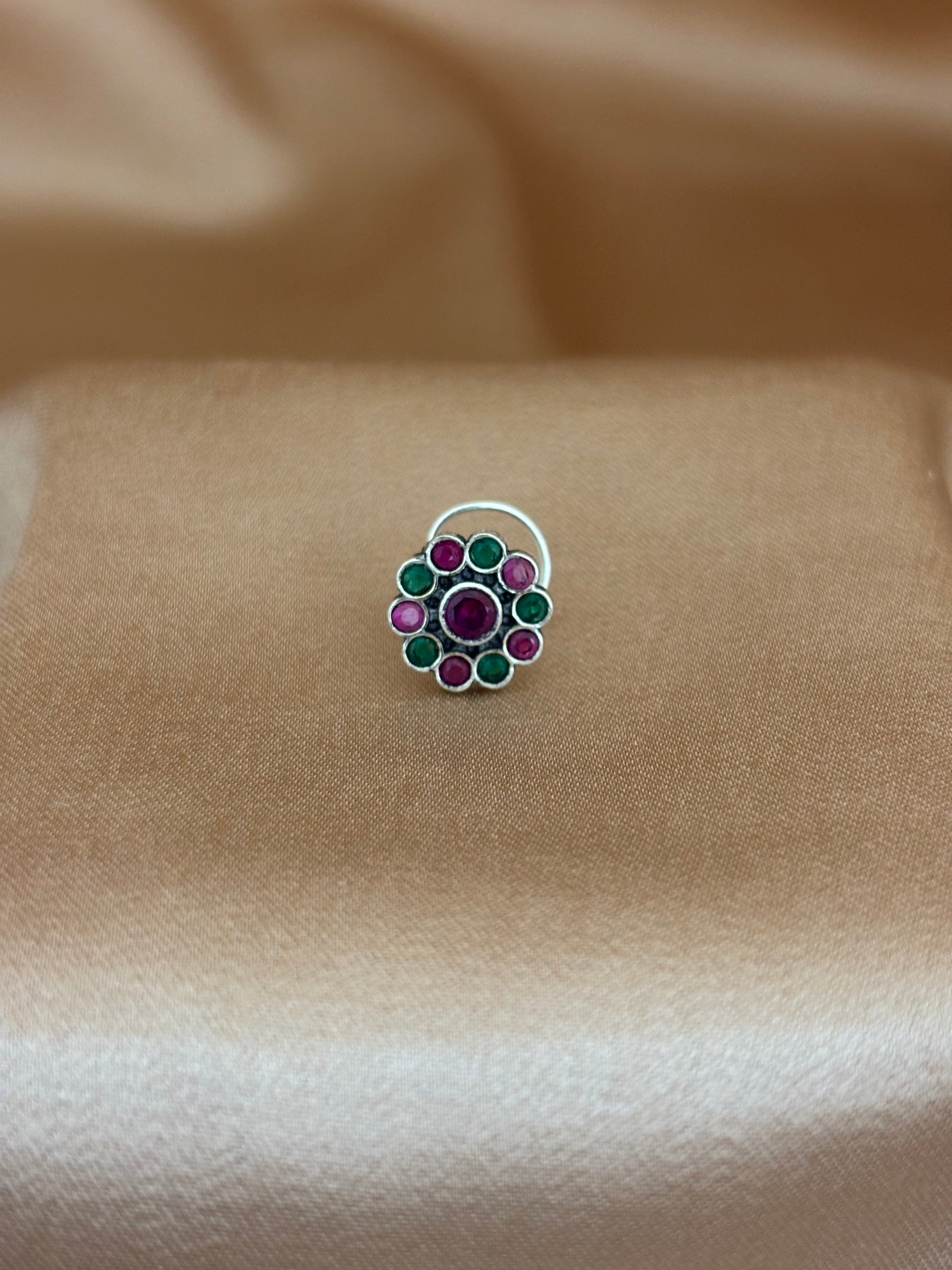 Multi-Color Kemp Style Silver Circular Nose Pin