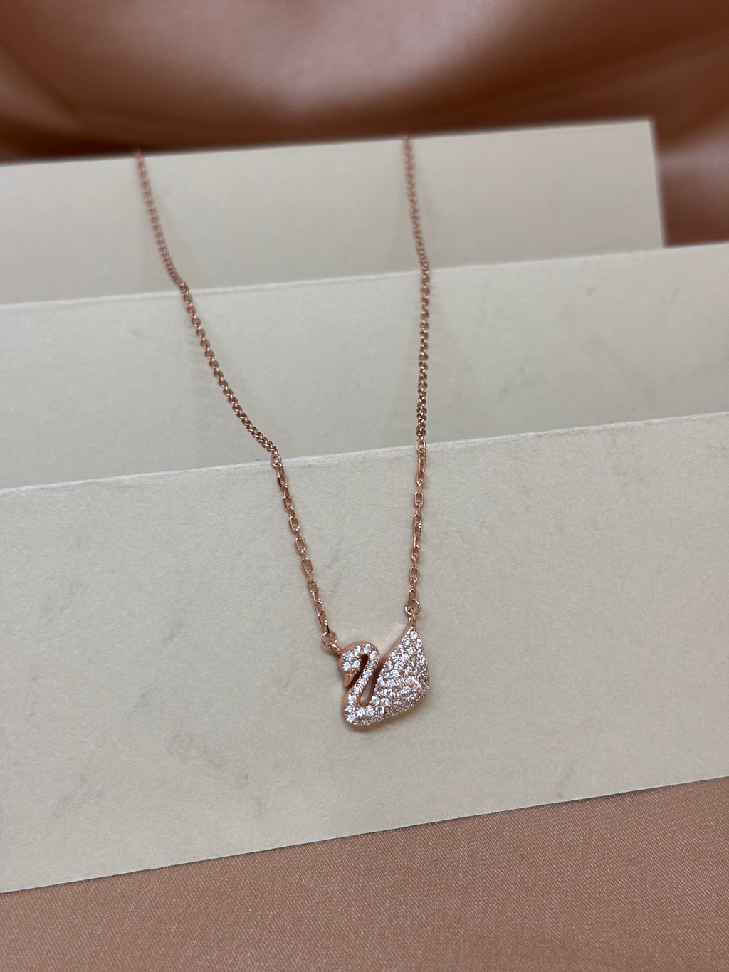 Rose Gold Encrusted Swan Pendant and Stud Earrings Set
