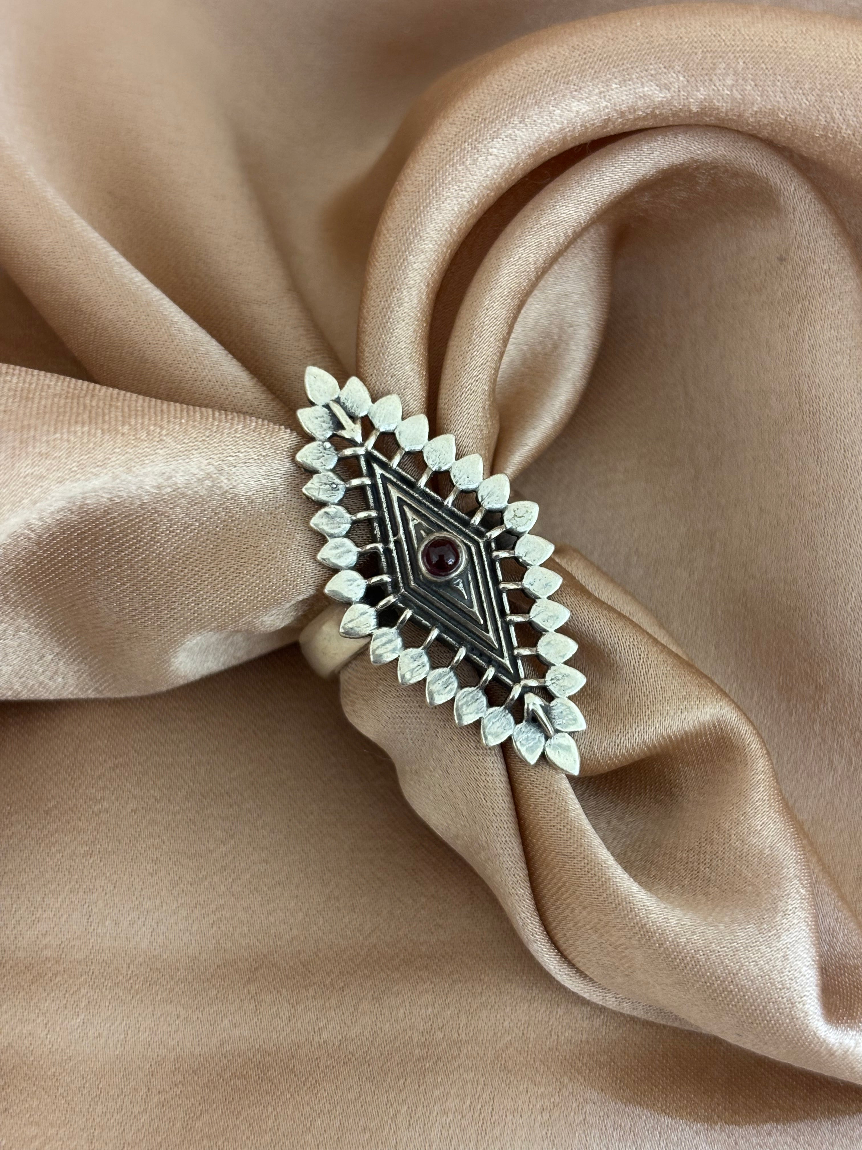 Tribal Marquise Oxidized Silver Ring
