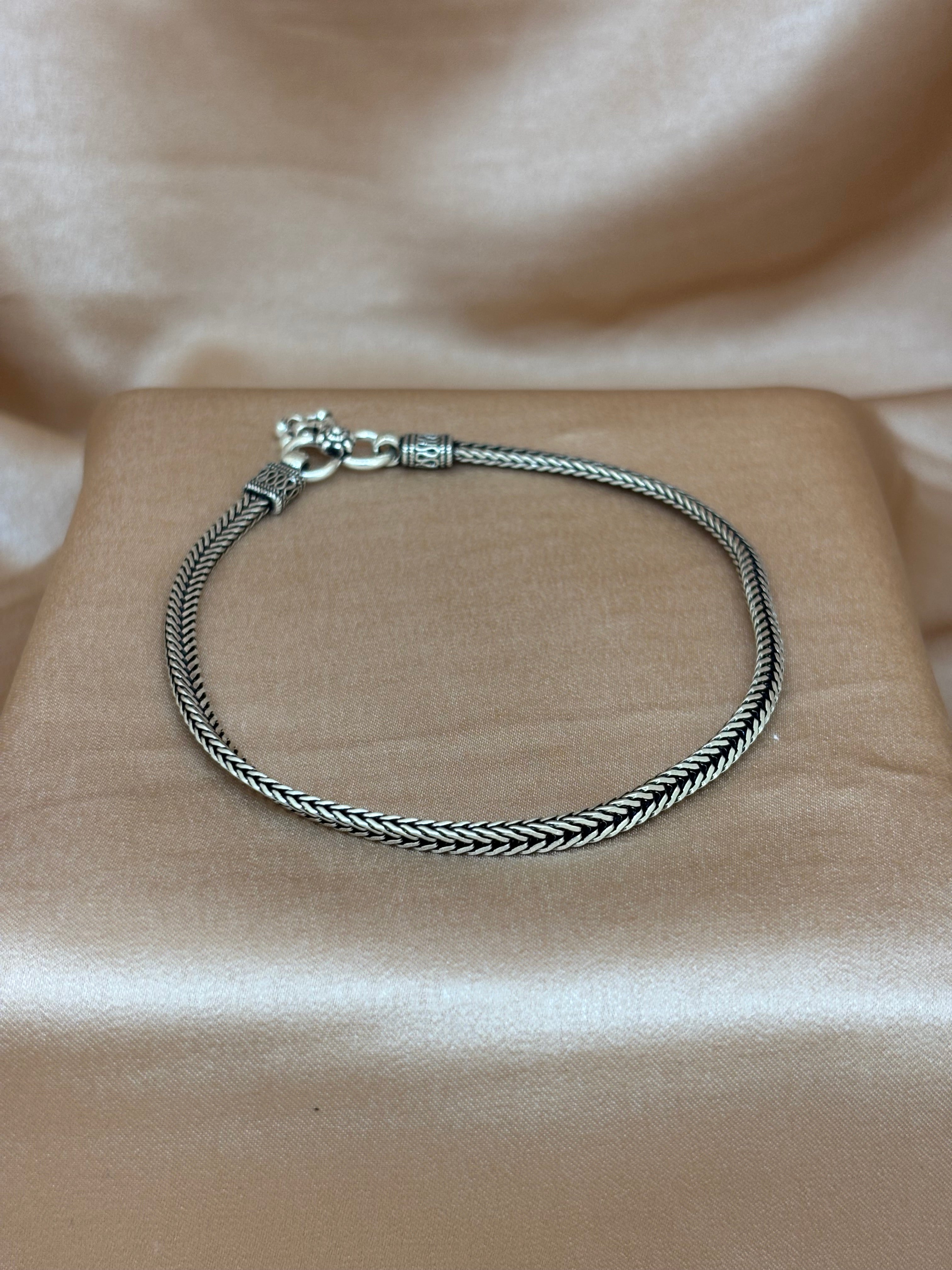 Vintage Oxidized Silver Herringbone Snake Anklet