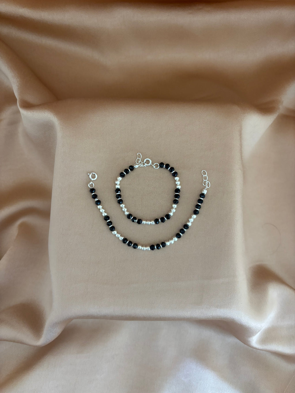 Polished Silver Sparkle Black Bead Nazariya Set