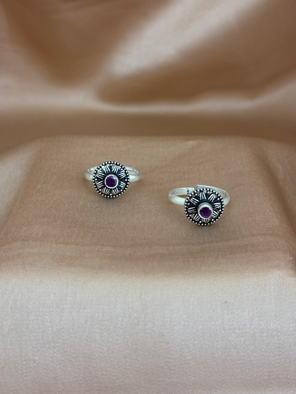 Sunburst Mandala Pink Stone Toe Rings