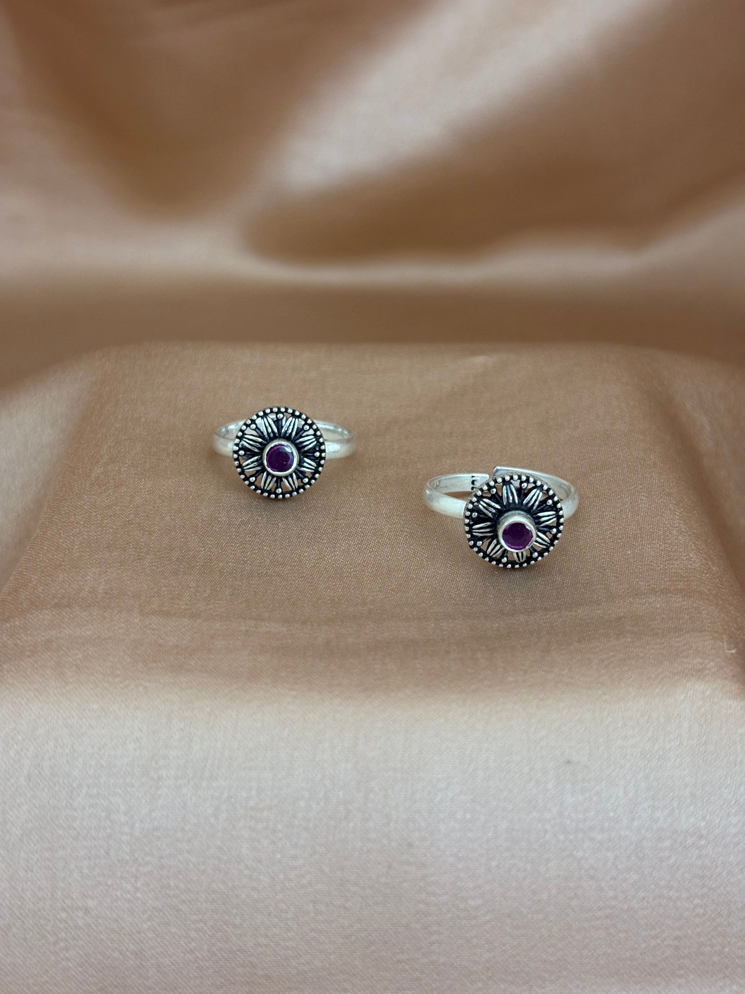 Sunburst Mandala Pink Stone Toe Rings