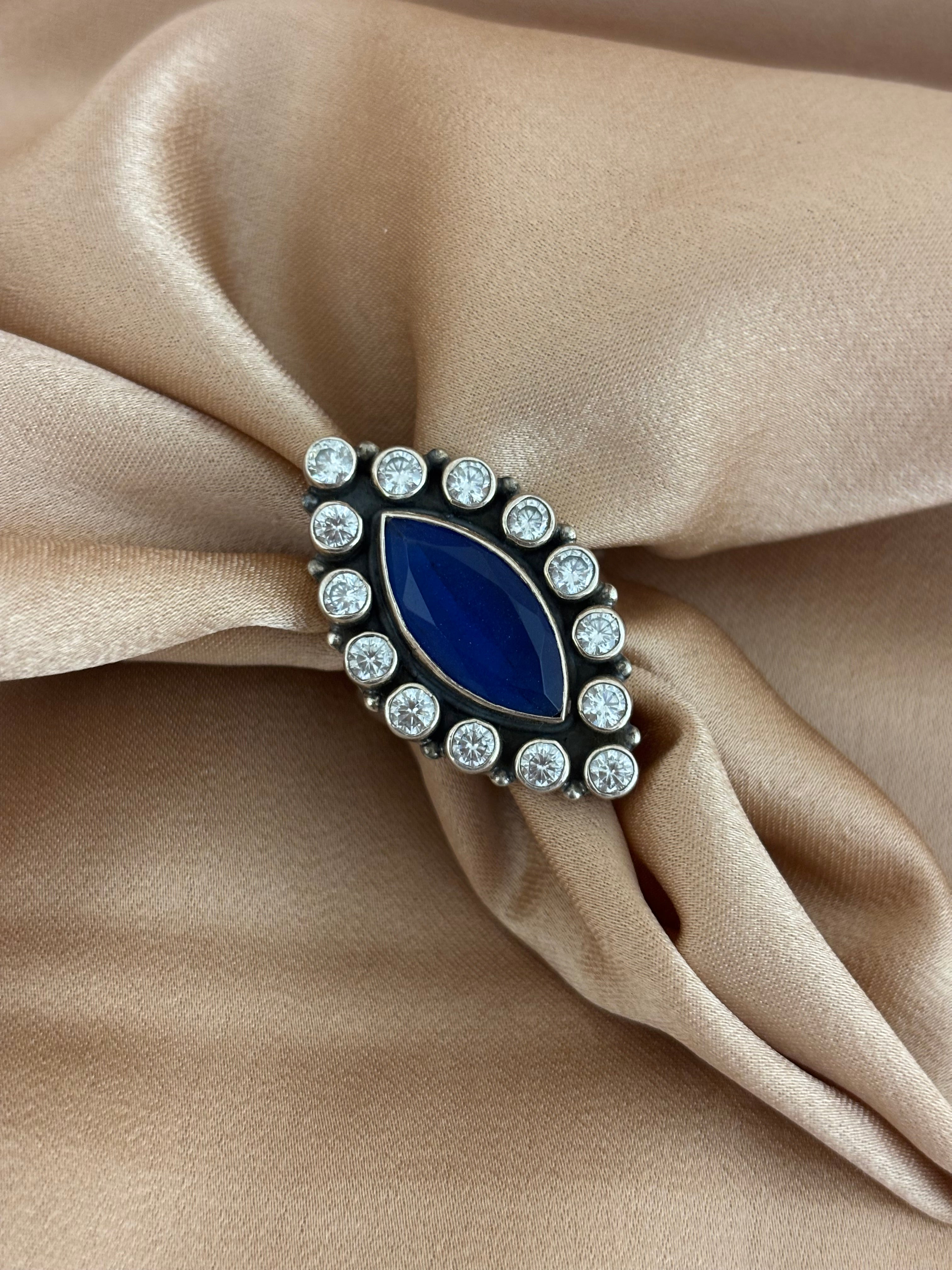 Royal Blue Marquise Statement Ring in Silver