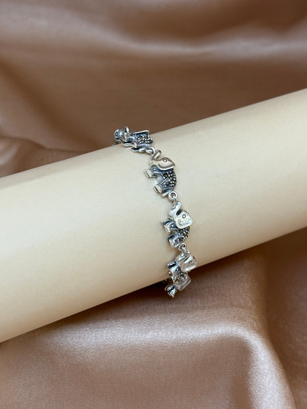 Marching Elephants Silver Slider Bracelet