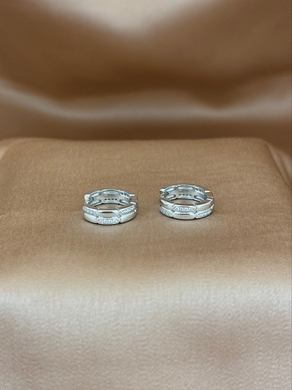 Classic Bezel Stone Silver Hoops