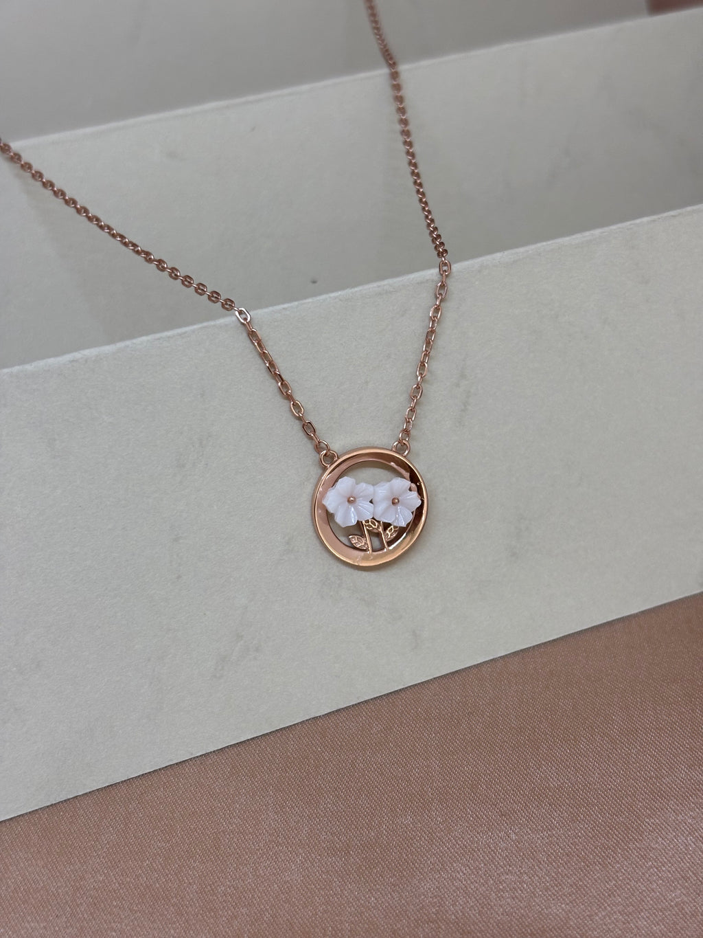 Rose Gold Floral Bloom Circular Necklace