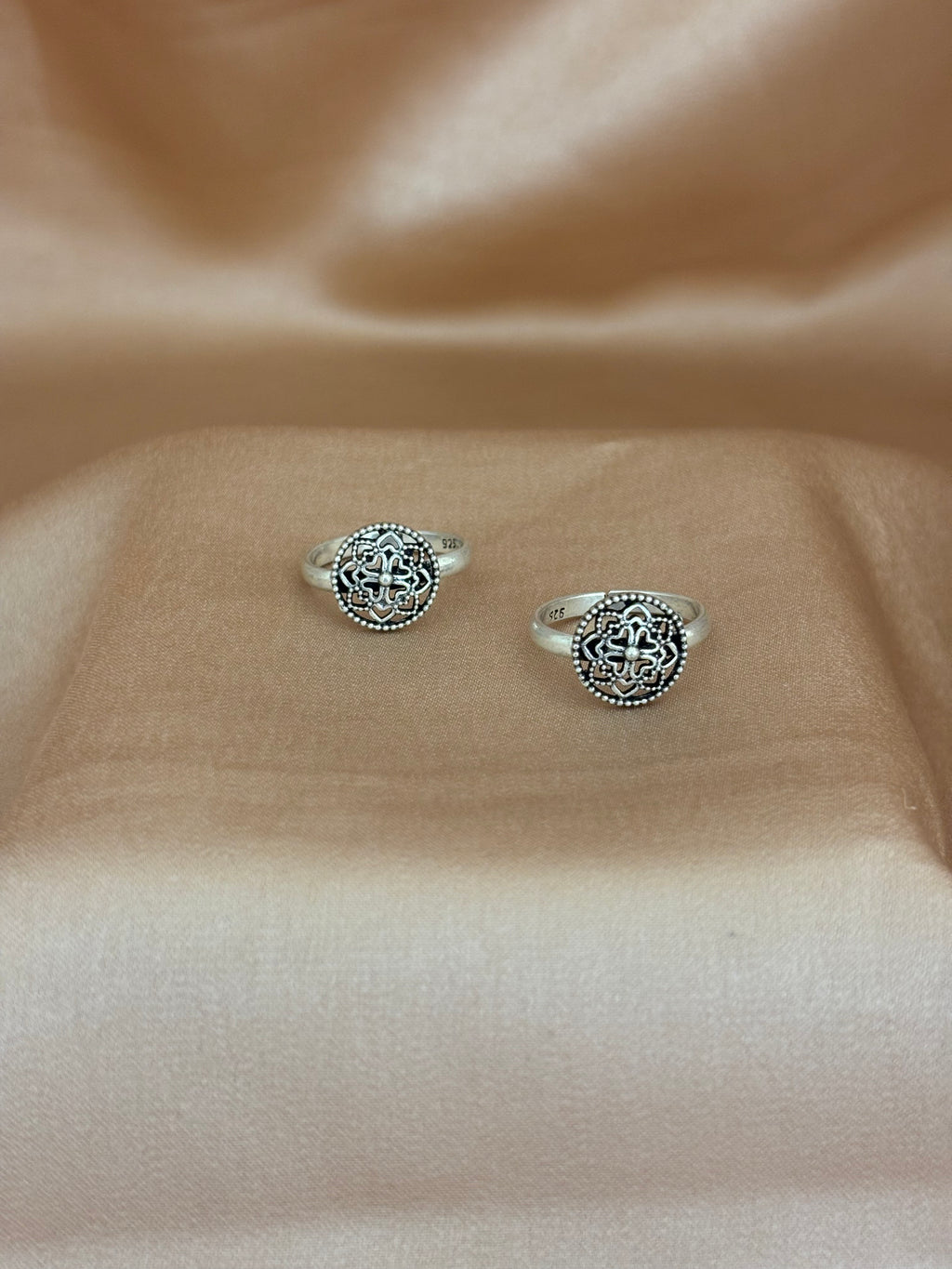Ornate Floral Mandala Silver Toe Rings