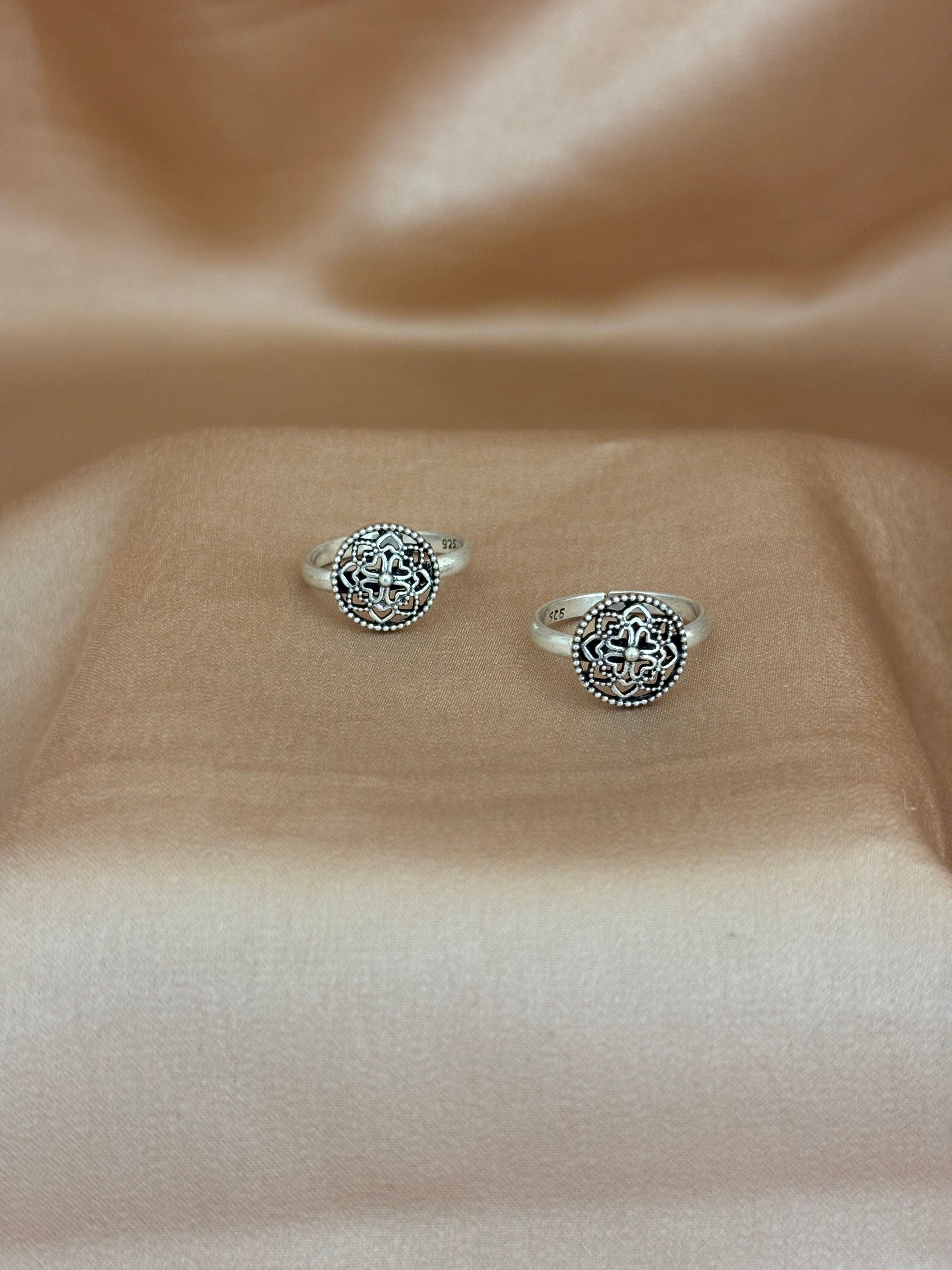 Ornate Floral Mandala Silver Toe Rings