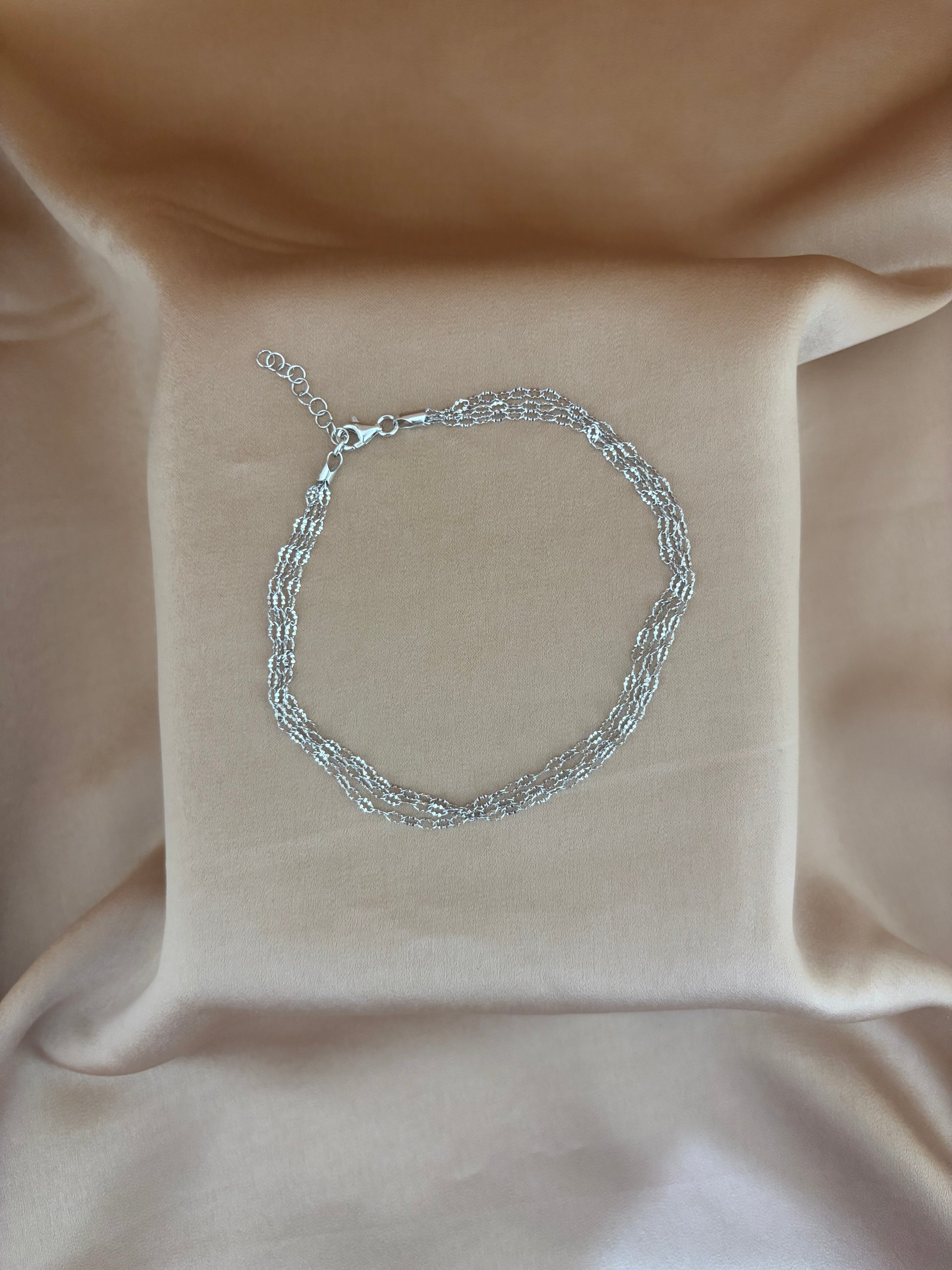 Multi-Strand Etched Silver Link Anklet