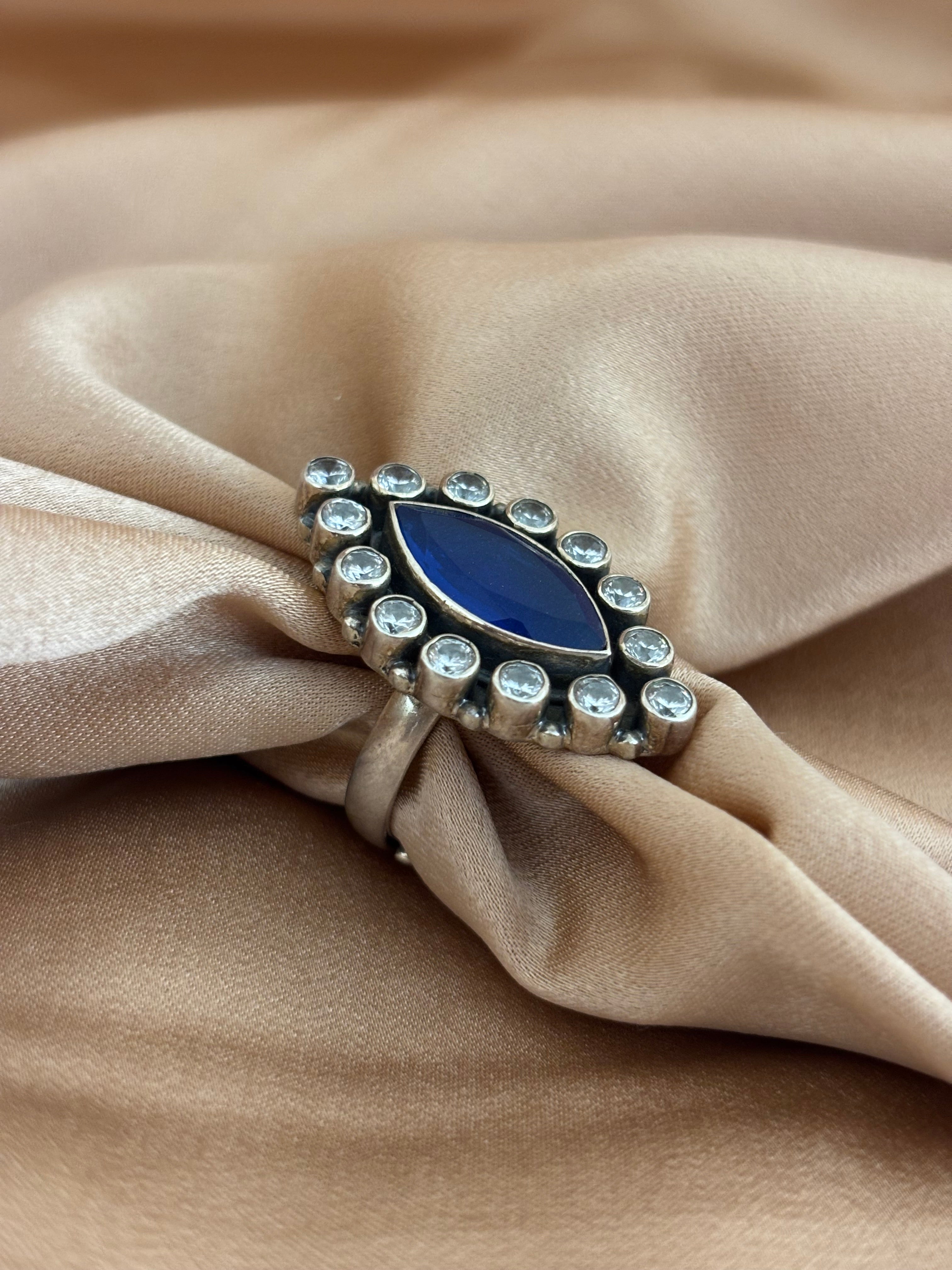 Royal Blue Marquise Statement Ring in Silver