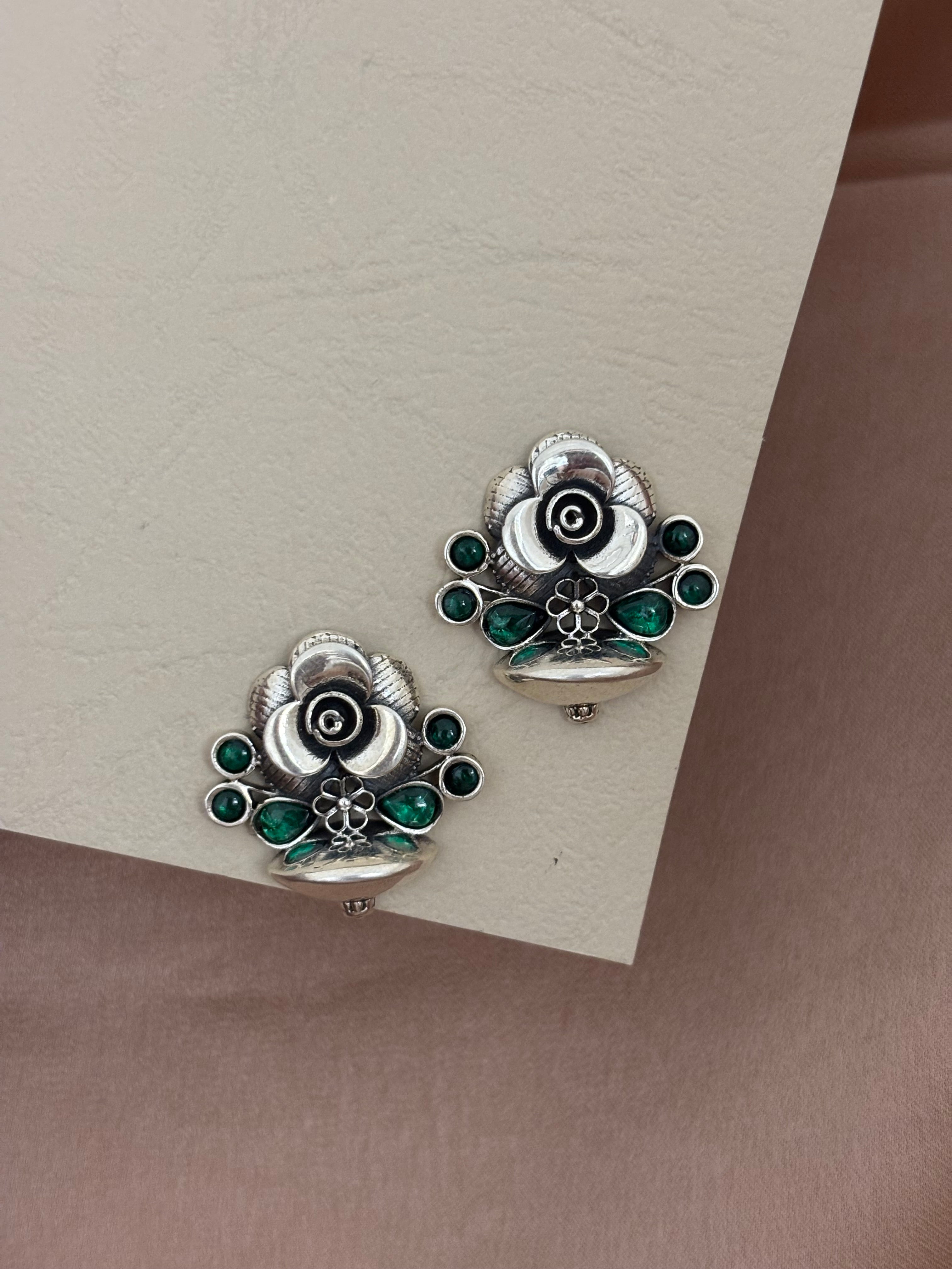 Silver Bloom Floral Studs