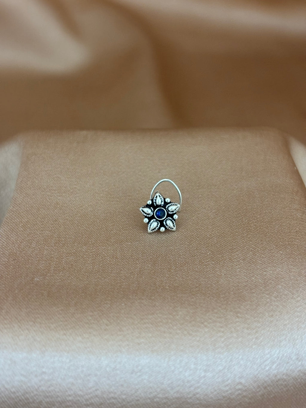 Midnight Blue Oxidized Silver Star Nose Pin