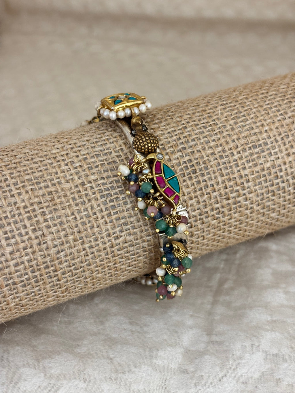 Turquoise Charm Tassel Silver Kada