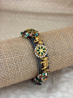 Gaja Multi-Stone Silver Fusion Kada with Elephant Accents