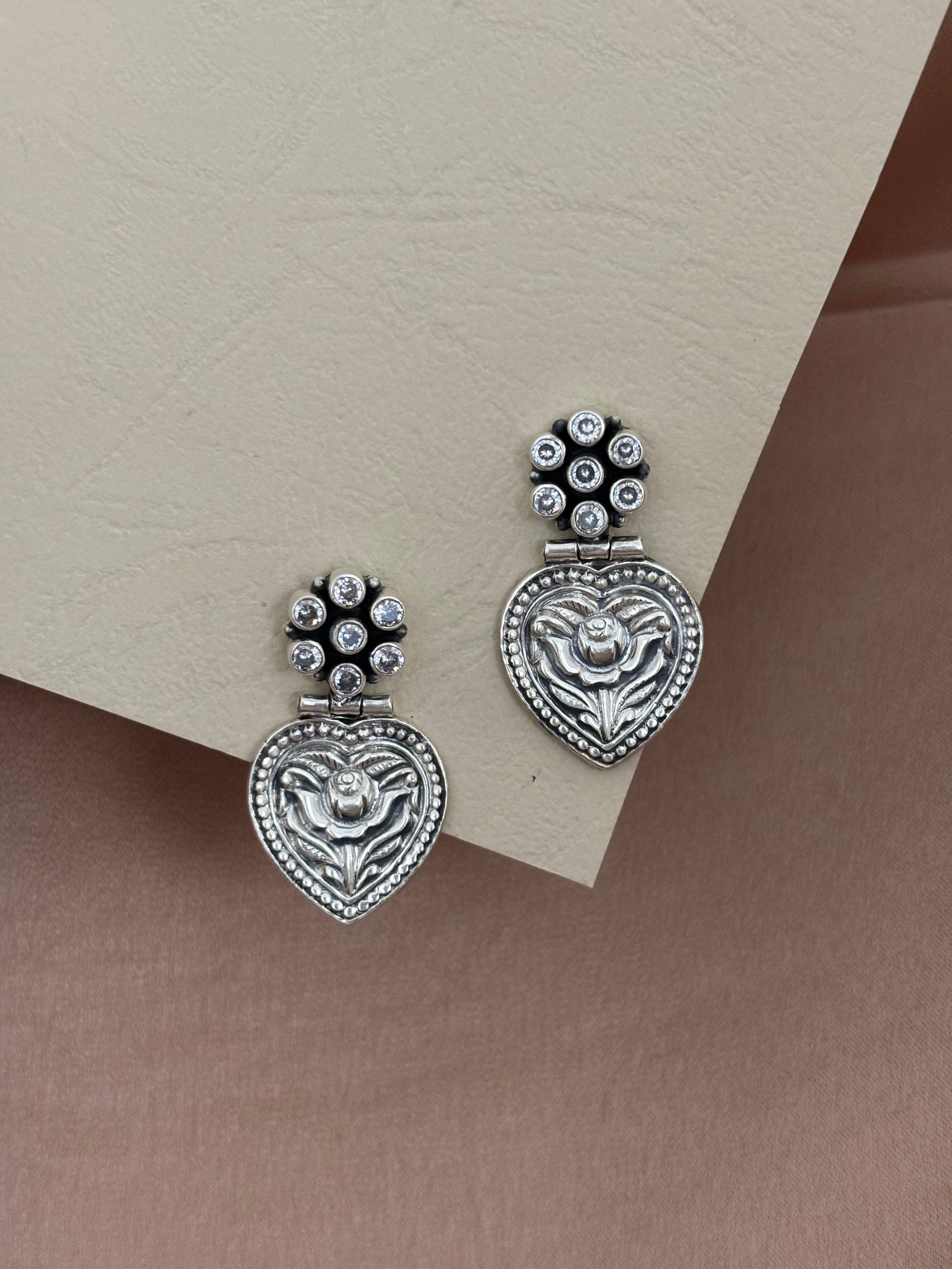 Heart and Floral Drop Earrings