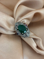 Victorian-Inspired Green Onyx & Marcasite Filigree Ring