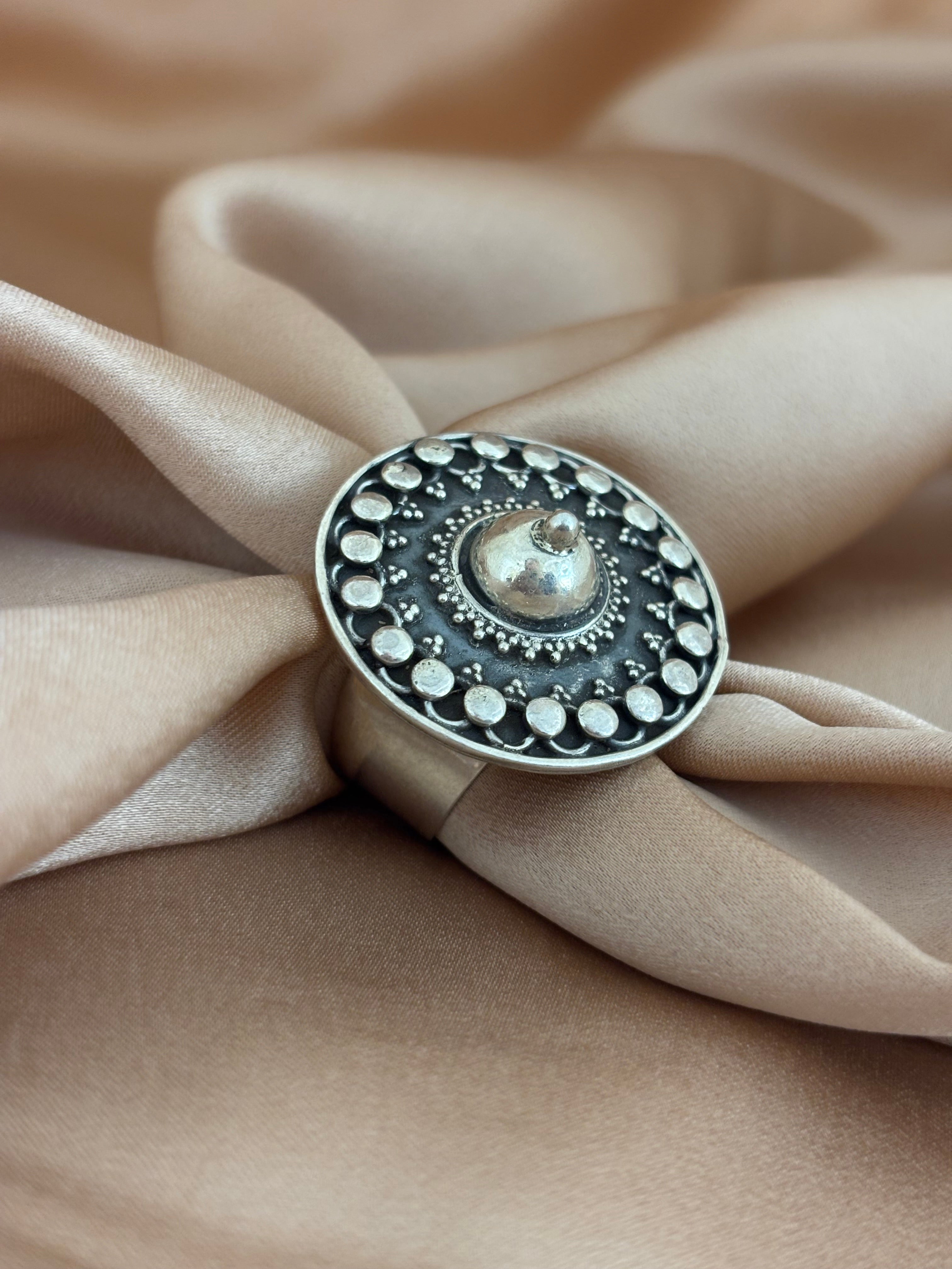 Oxidized Silver Mandala Dome Ring