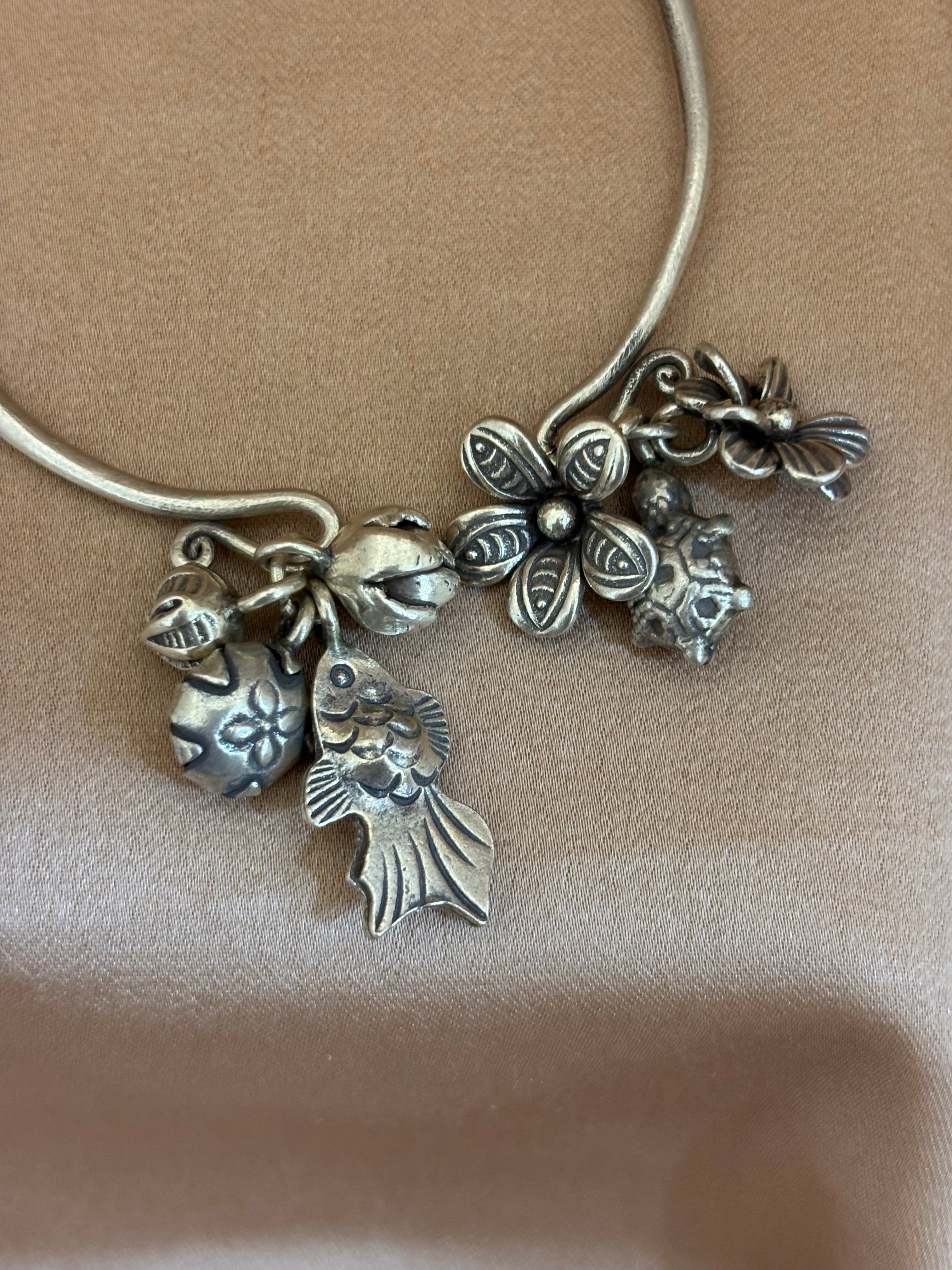 Open-Cuff with Flower and Charms