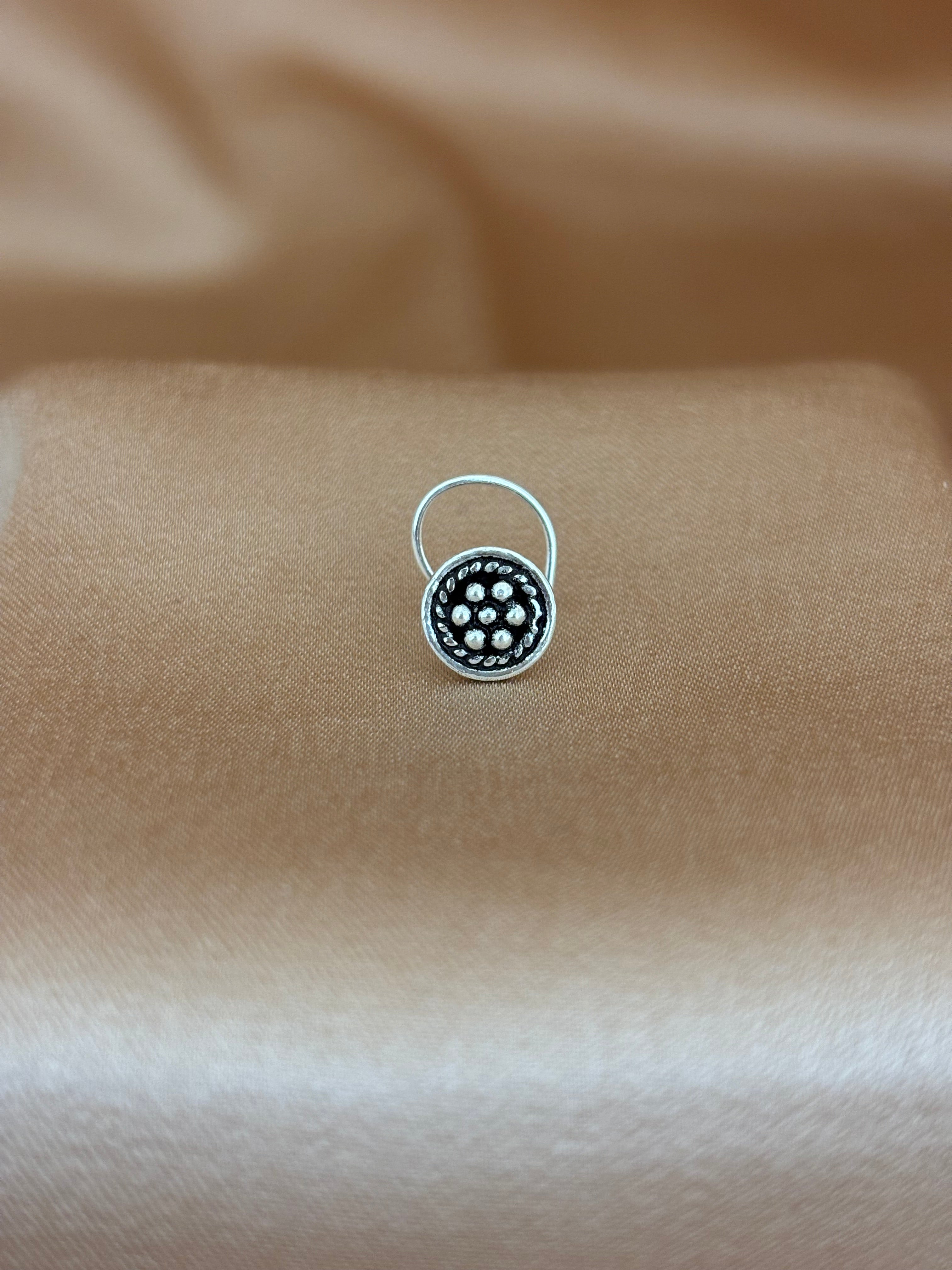 Beaded Mandala Oxidized Silver Nose Pin