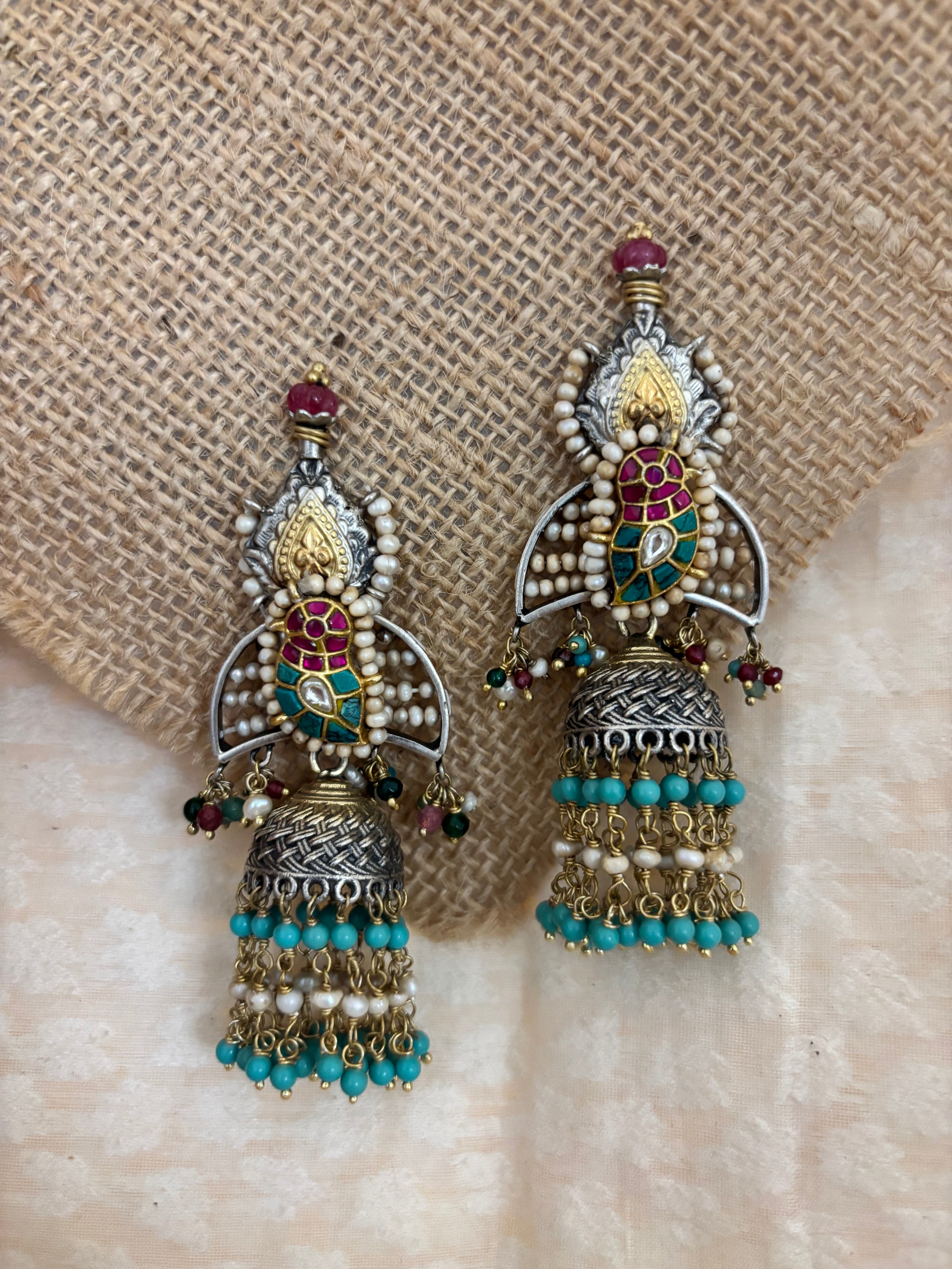 Royal Peacock Jhumka Fusion Earrings