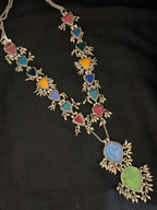 Lapis & Emerald Glass Festoon Antique Necklace