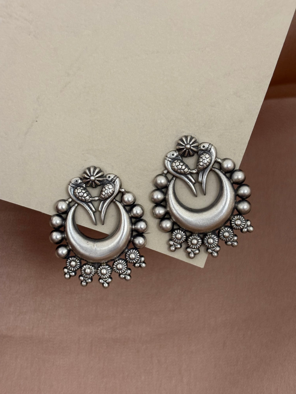 Oxidized Parrot & Crescent Studs