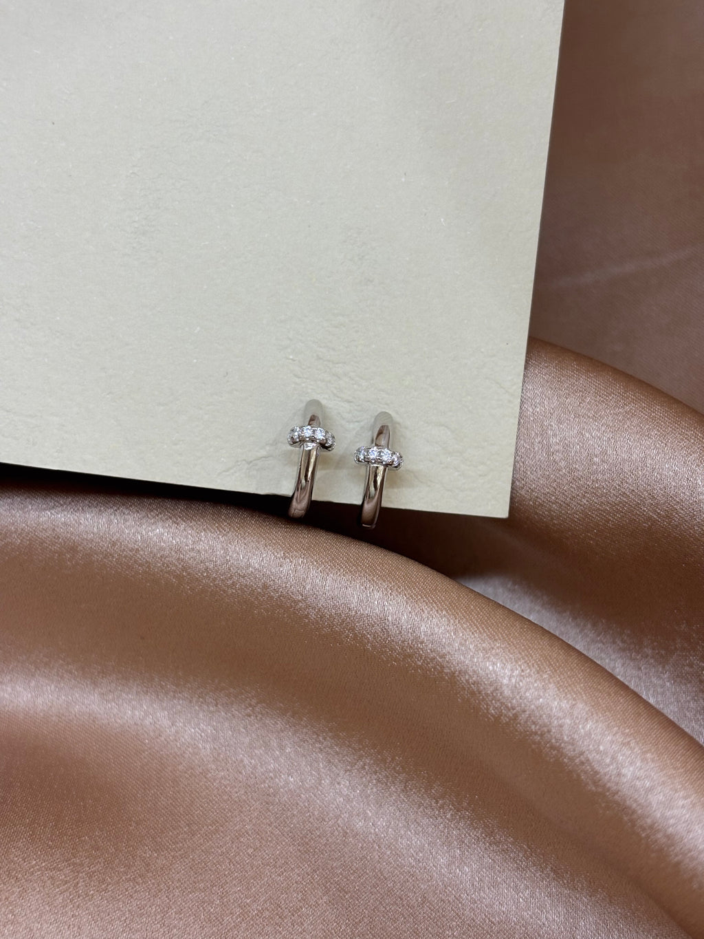 Pave Detail Silver Huggie Hoops