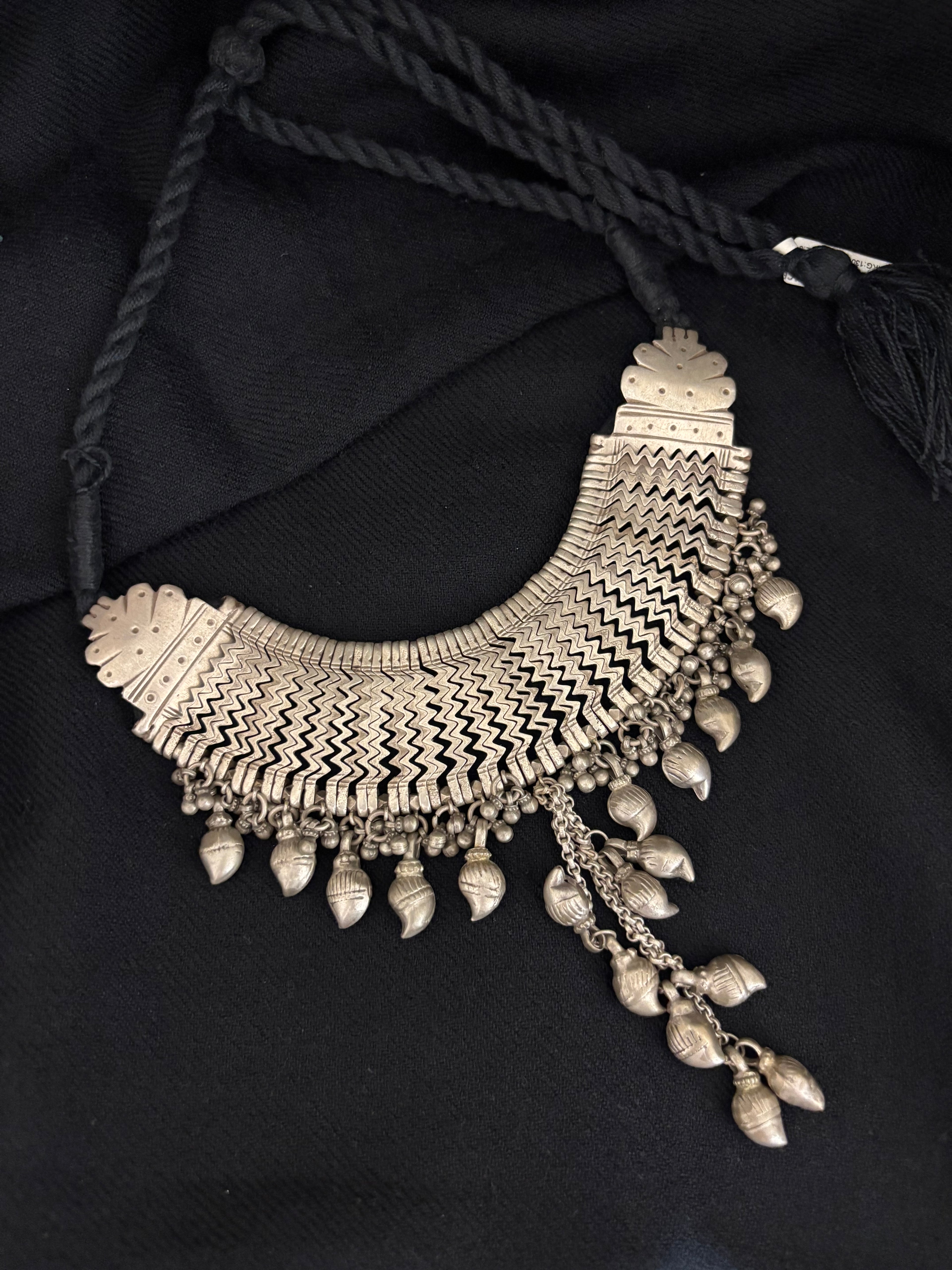 Tribal Statement Silver Zigzag Collar Necklace