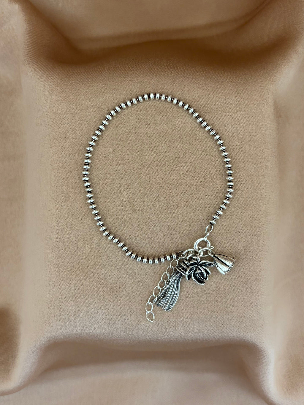 Delicate Bloom Silver Bead Bracelet