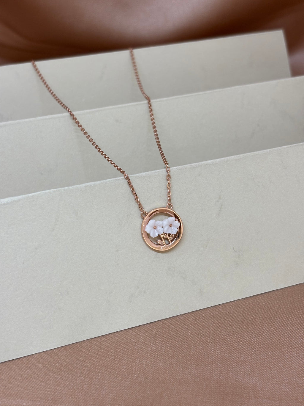 Rose Gold Floral Bloom Circular Necklace