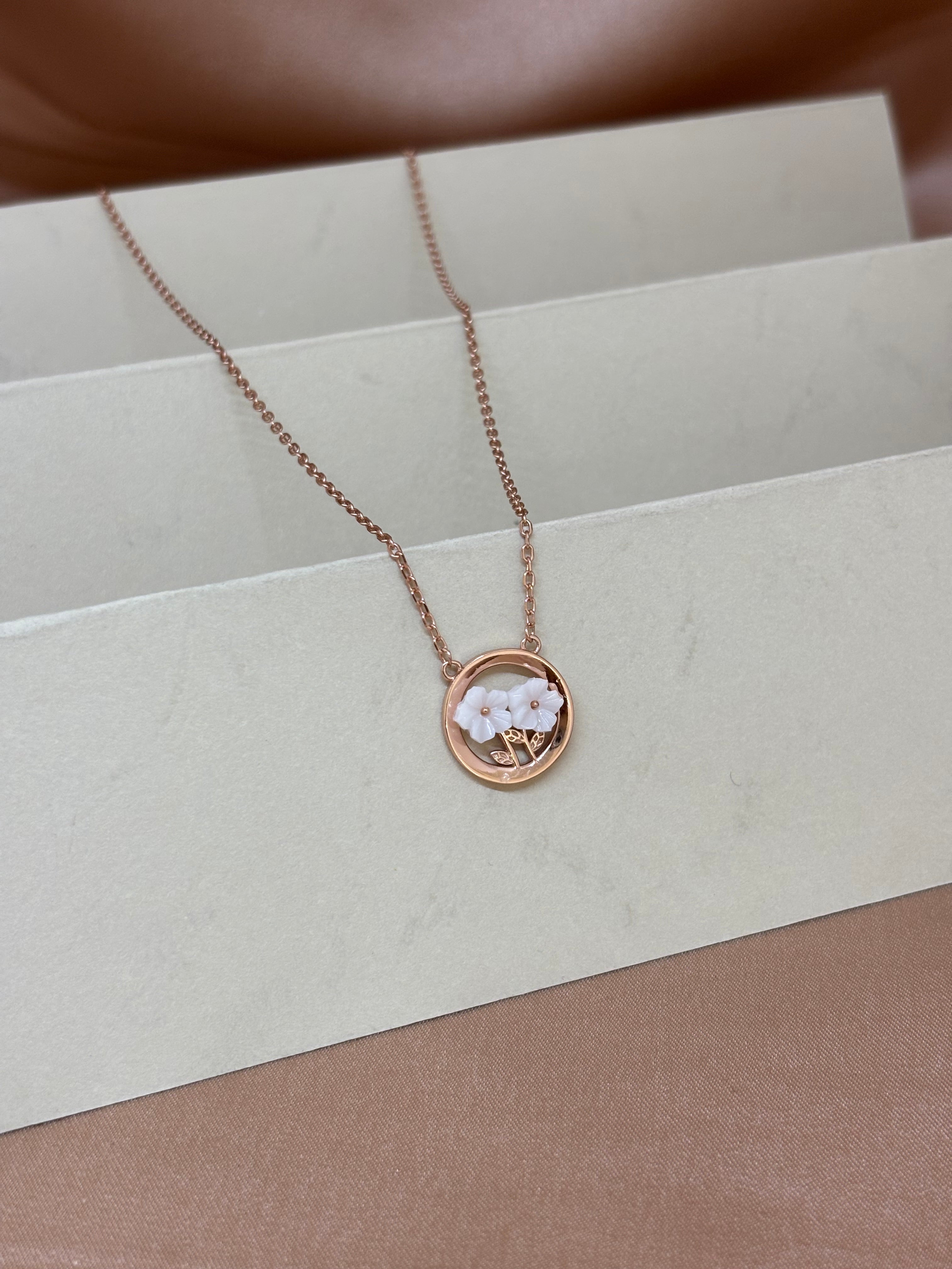Rose Gold Floral Bloom Circular Necklace