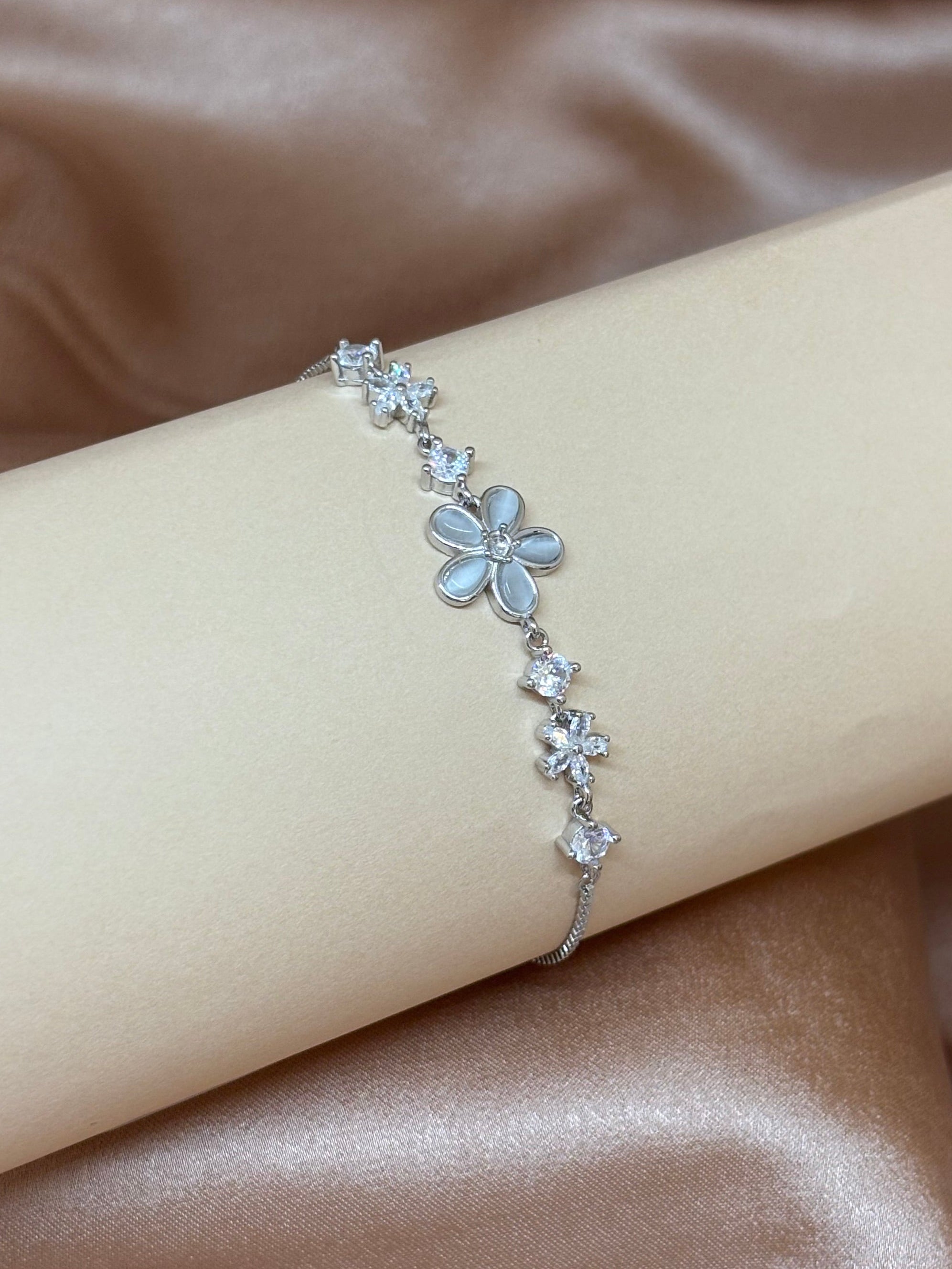 Silver Floral Charm Bracelet