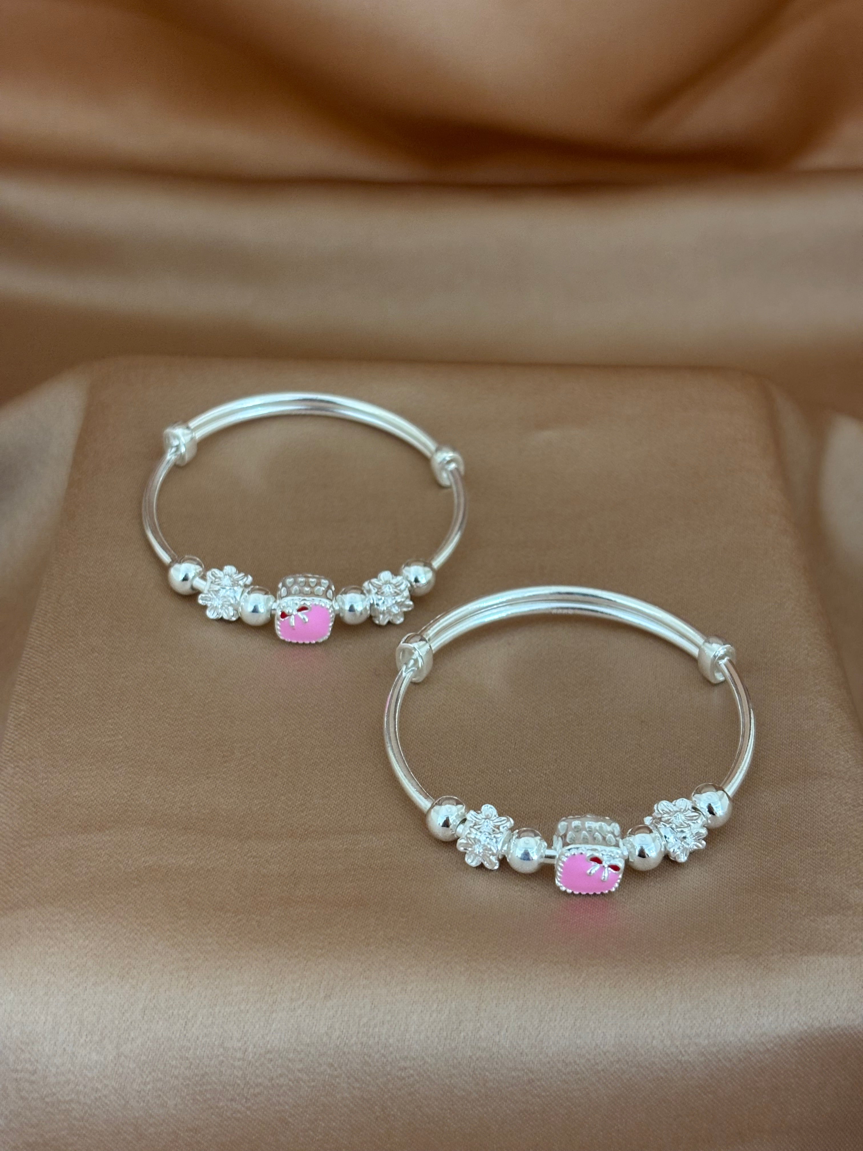 Pink Blossom Floral Silver Kadli Set