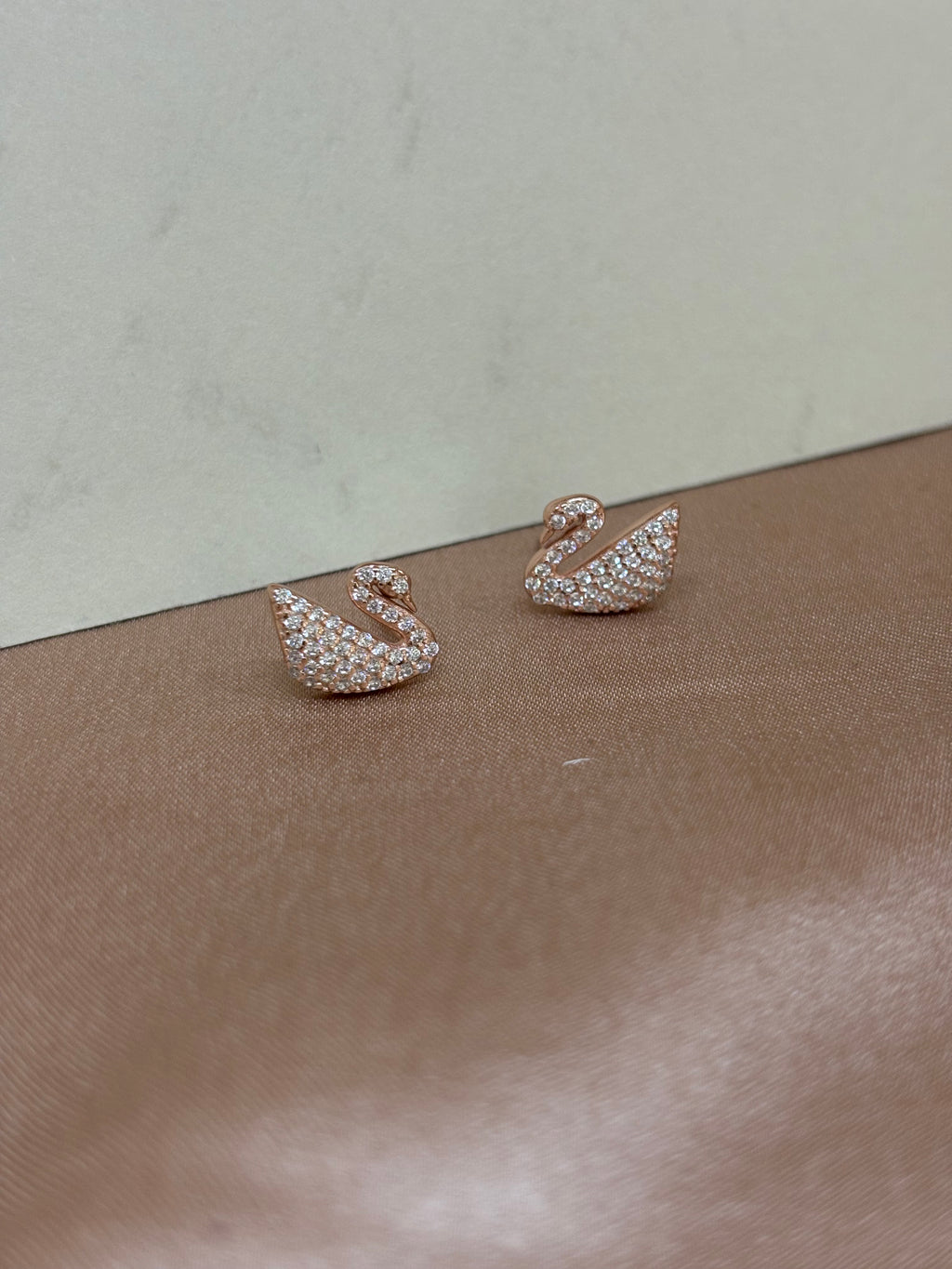 Rose Gold Encrusted Swan Pendant and Stud Earrings Set