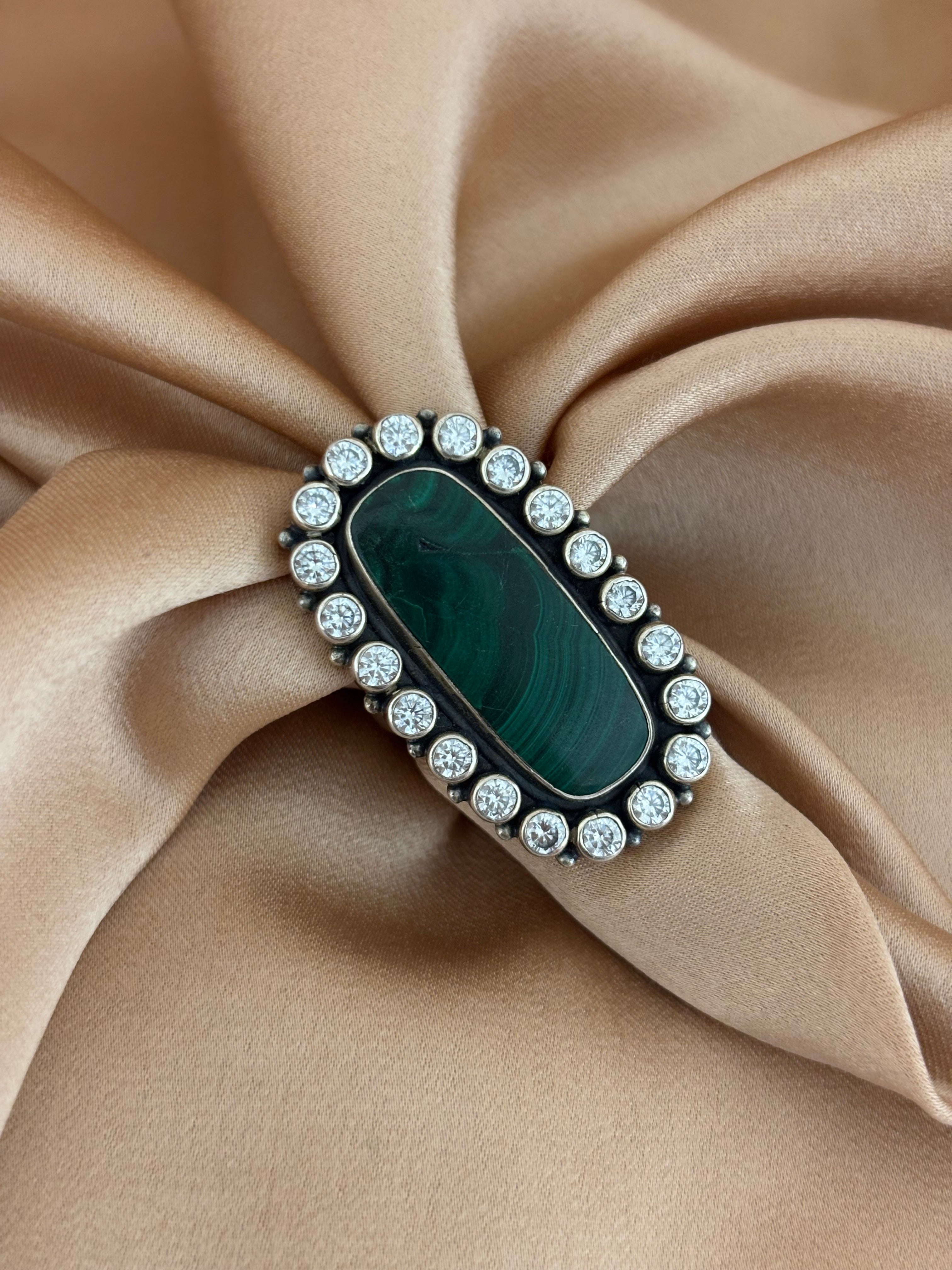 Oval Malachite Halo Statement Ring