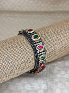 Vrinda Oxidized Silver Peacock & Floral Fusion Kada