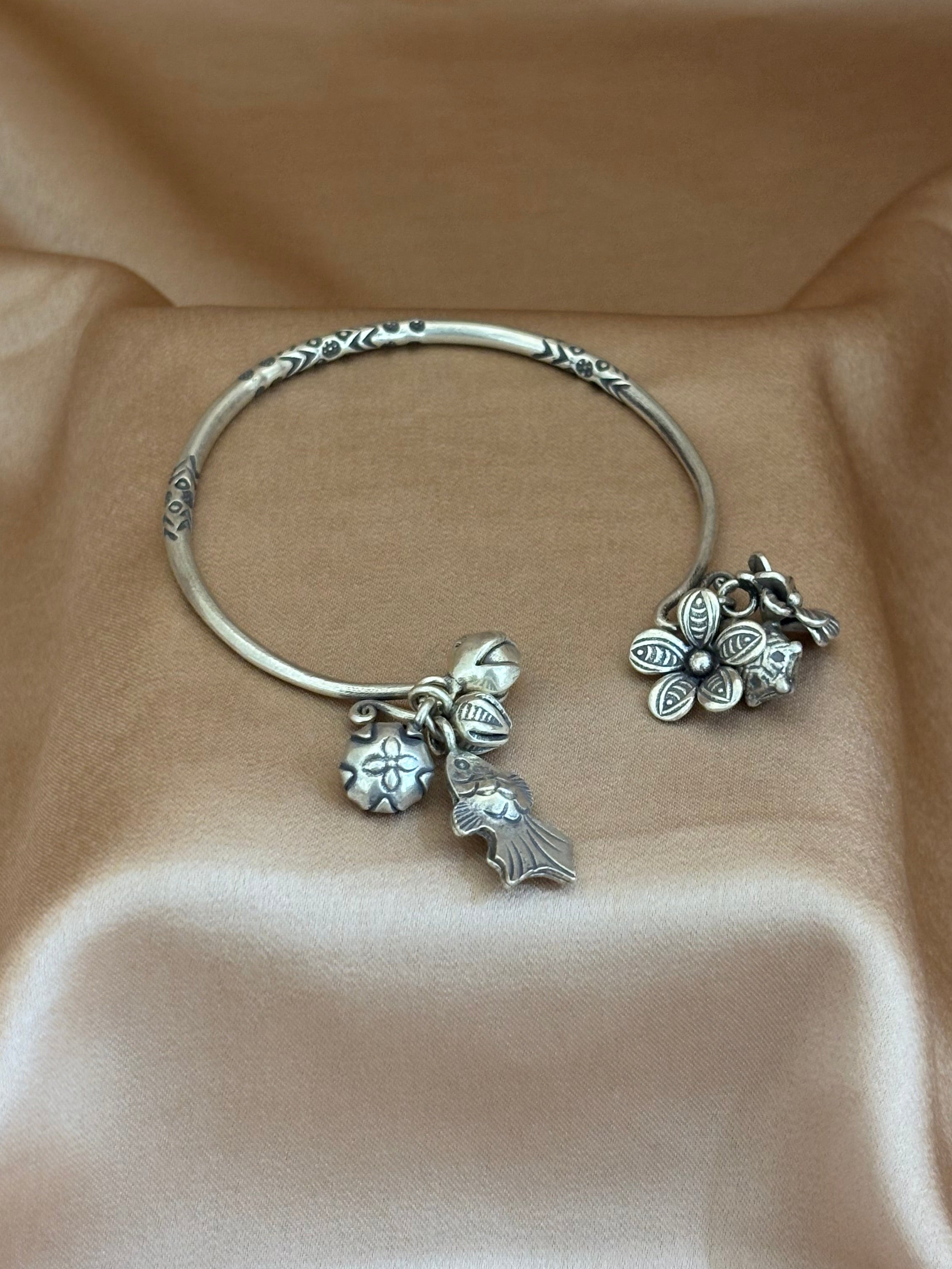 Open-Cuff with Flower and Charms