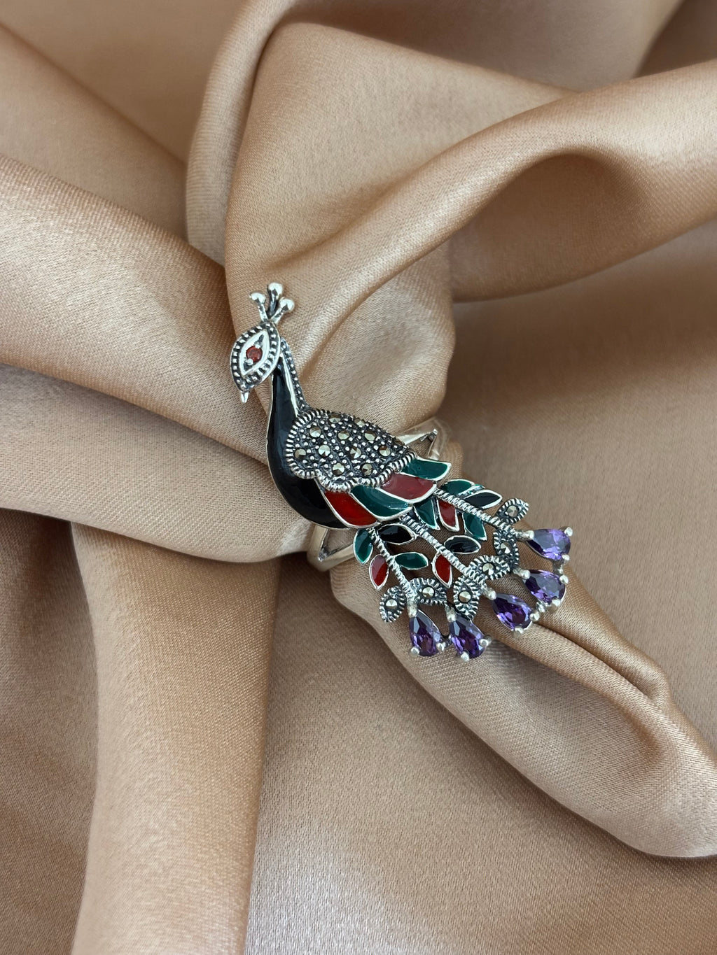Royal Amethyst Peacock Enamel Ring