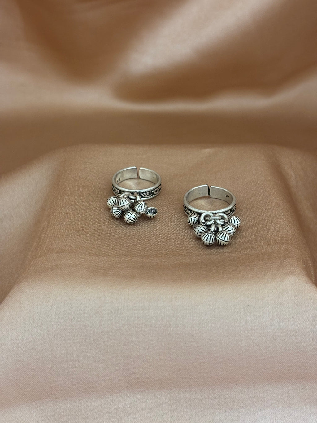 Oxidized Silver Ghungroo Dangle Toe Rings