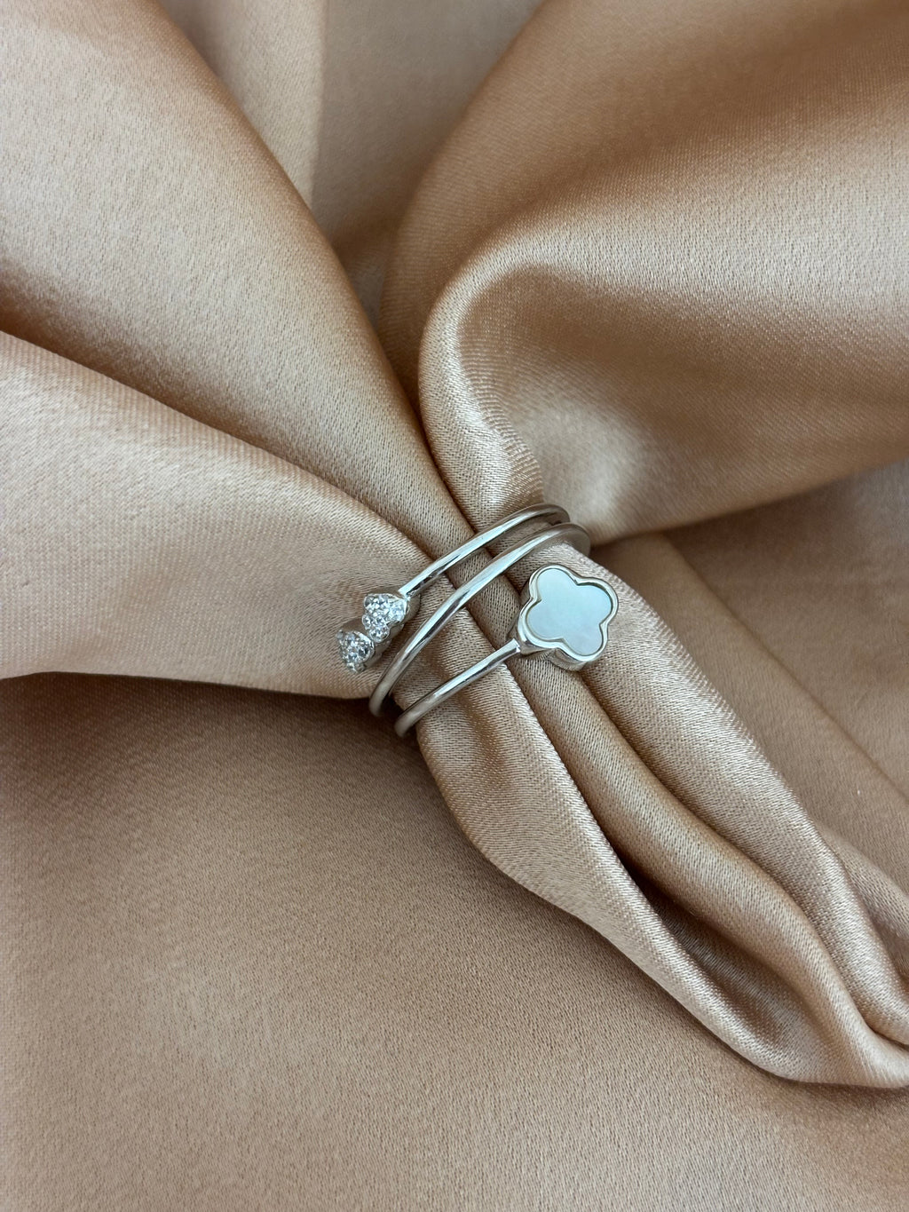 Triple Strand Clover & Heart Mother of Pearl Ring