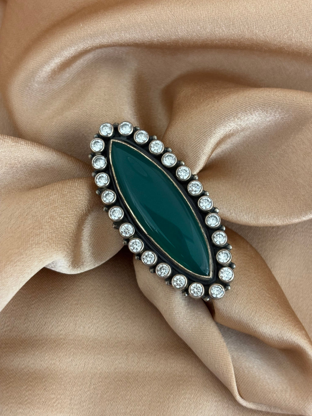 Emerald Green Marquise Ring with Zirconia Halo